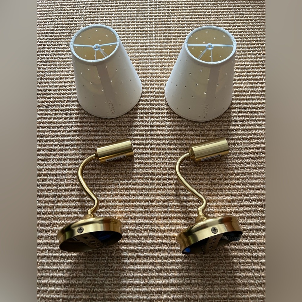 Matilda Goad Wall Lights, Aged Brass and Pinhole Lampshades, Mini